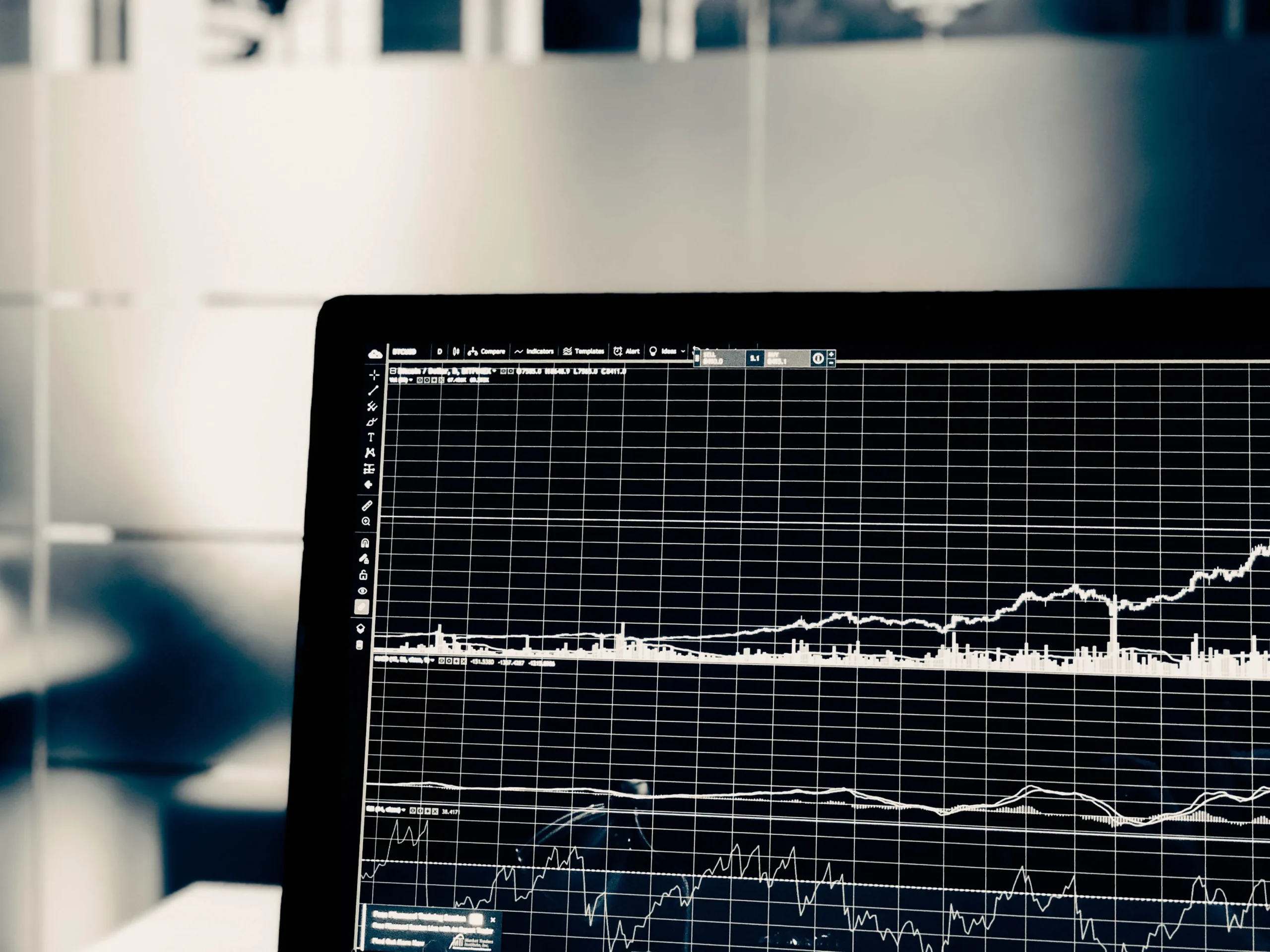 grafico a barre, grafico finanziario su un computer